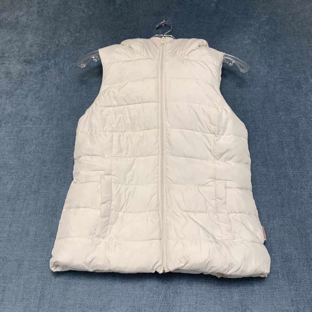 Hollister California Puffer Vest Womens Small White Sherpa Lined Full Zip Hooded